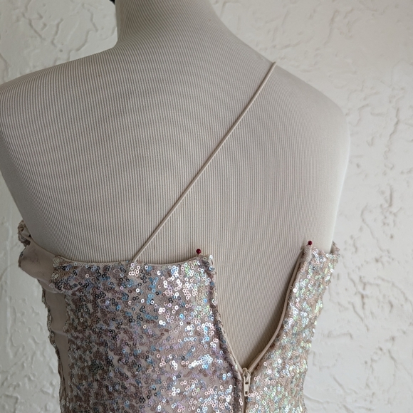 Champagne Sequin Gown, One-Shouldered Spaghetti Strap w/ Sweep Train by B. Smart - Picture 11 of 16